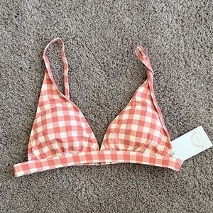 Dippin' Daisy's Coral Pink Gingham Triangle Bikini Top